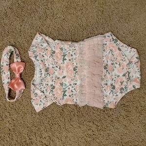 Nicole Miller Baby girl Ruffle onesie with matching headband size 0-3 months